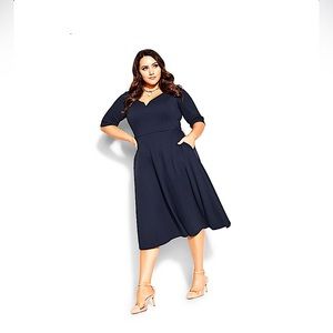 NWT City Chic - Cute Girl Elbow Sleeve Dress - Navy Size M/18